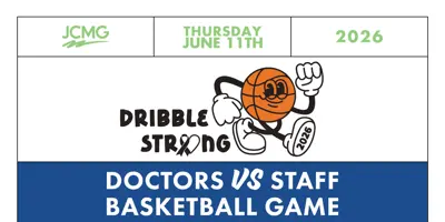Graphic reads: Dribble Strong, Doctors VS Staff Basketball Game